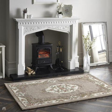 Shensi Traditional Floral Aubusson Medallion Border French-Style Hand-Carved Hi-Low Textured Soft Durable Wool Beige/Brown Rug-Origins-Rug Love - The Most Loved Rug Store